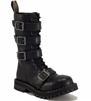 Steel Boots 15 Eyelets Black 4 Buckles Zip 